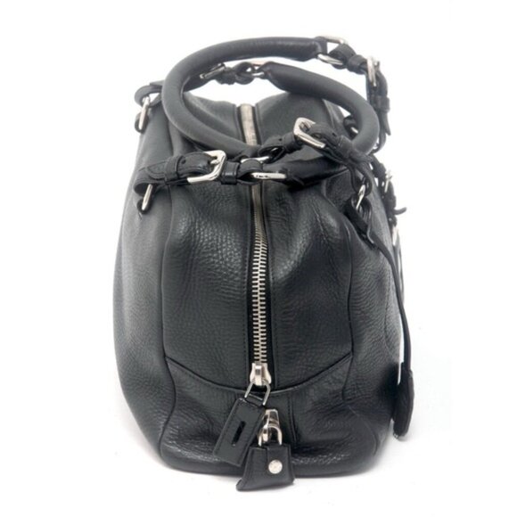 Prada Vitello Daino Logo Leather Bauletto Bag Nero Black Authenticity Card Mint - Picture 7 of 16